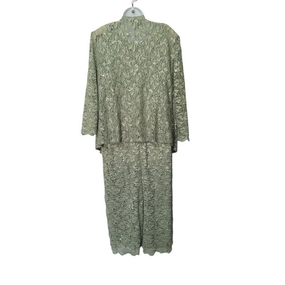 Women’s Alex Evenings 2-piece Maxi Dress Set XL Green Lace Sequins Jacket - Picture 7 of 16